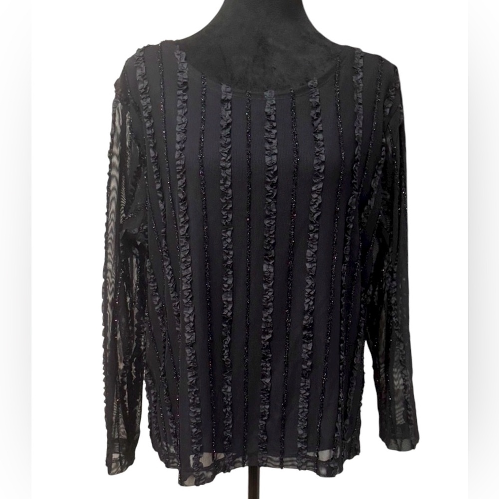 Francesca Rose Black Lace Beaded Blouse/ Stretch Sheer overlay W/Lining Size XL